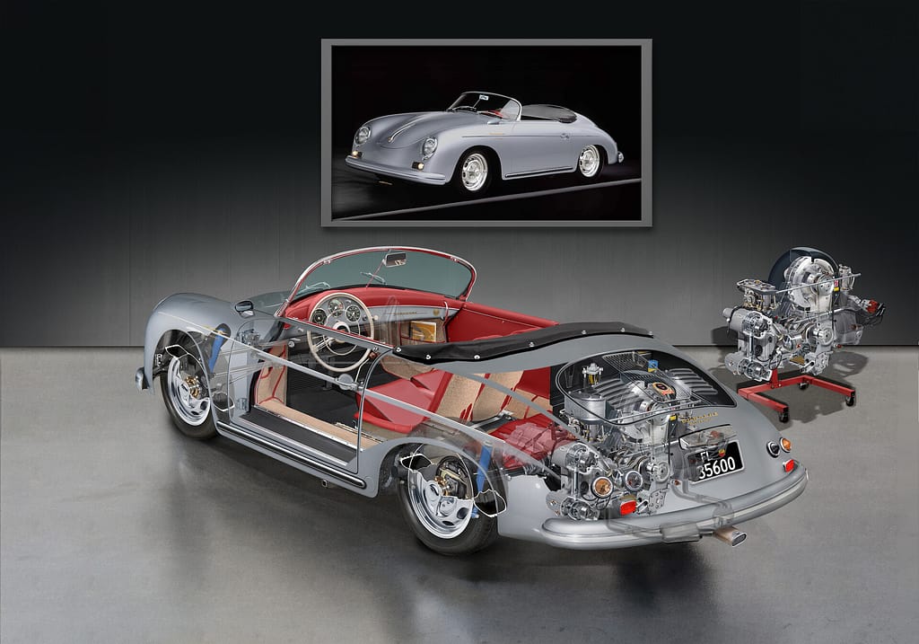 Cutaway illustration of Porsche 356 GS Carrera