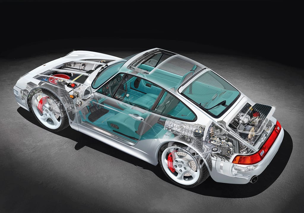 Porsche 911-993 cutaway illustration showing last aircooled 911