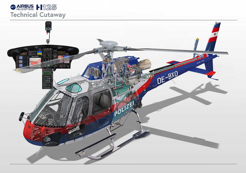 Airbus H125 helicopter turbine cutaway illustration
